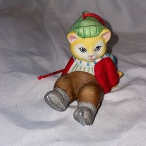 Kitty Cucumber Vintage Holiday Christmas Cat Ice Skater Ornament 1985